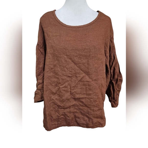 BELLAMBIA  100% Linen Tunic Top In Brown. Size Med NWT - Picture 1 of 10